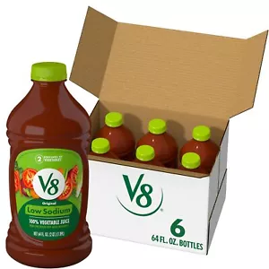 V8 Low Sodium Original 100% Vegetable Juice 64 fl oz Bottle 6 Pack - Picture 1 of 6