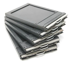 Vintage Five Graflex Graphic 4x5" Wooden Cut Film Holders WITH METAL DARK SLIDES - Picture 1 of 1