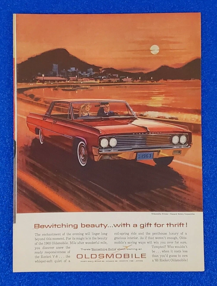 1963 OLDSMOBILE DYNAMIC 88 ORIGINAL CLASSIC PRINT AD SHIPS FREE OLDS ROCKET V-8 - Image 1 of 1