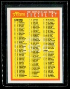 Vintage 2001 TOPPS HERITAGE Football Trading Card CHECKLIST