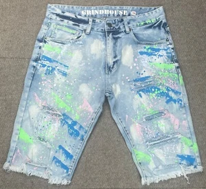 Grindhouse Men's Distressed Graffiti 5 Pocket Denim Jean Shorts Size 34 - Picture 1 of 15