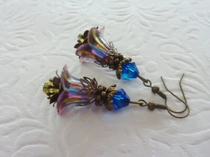 Flower Earrings Hand Painted with Preciosa® Crystal Beads Style SB8 - Picture 1 of 4