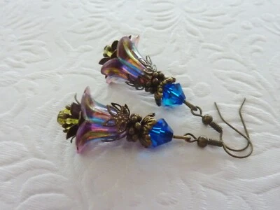 Flower Earrings Hand Painted with Preciosa® Crystal Beads Style SB8 - image 1 of 4