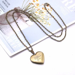 "I Love You" Heart Locket Photo/Memory Pendant Necklace Copper/Bronze Color Gift - Picture 1 of 2