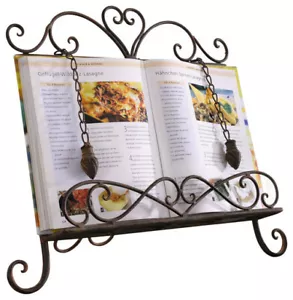 Antique Metal Cookbook Stand ~ Book Holder ~ Easel w/ Weighted Chains - Picture 1 of 9