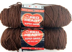 Lot of 2 Skeins Red Heart Super Saver Yarn,  Coffee #0365, Worsted 4, 364 Yds. - Picture 1 of 4