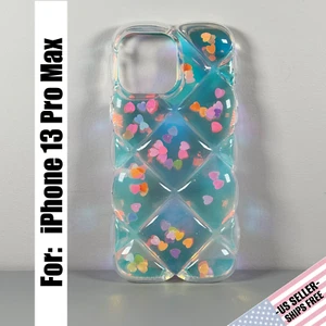 Case designed for iPhone 13 Pro Max - Holographic 3D Bubbles w/Confetti Hearts - Picture 1 of 13