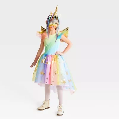 Rainbow Unicorn Kids Halloween Costume Tutu Dress & Headpiece 10-12 Large #1445 - Image 1 of 4