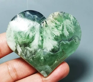 Natural Rainbow Feather Fluorite Heart Quartz Glow Under UV Light - Picture 1 of 10