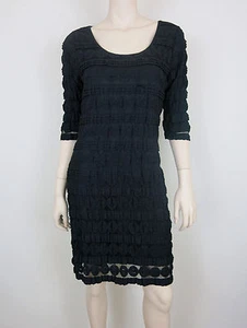 MAX EDITION Tiered Lace Overlay Dress Round Neck 3/4 Sleeve Black LP - Picture 1 of 4