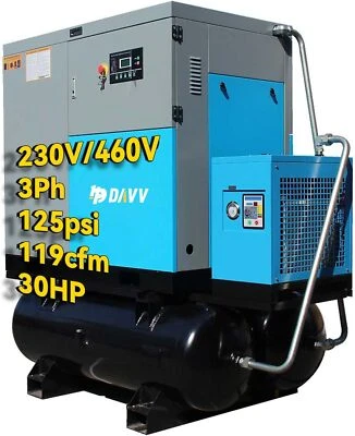 30HP Rotary Screw Air Compressor 125CFM w/Dryer & 160-Gal ASME Tank 230/460V 3Ph - Image 1 of 4