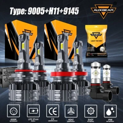 AUXBEAM 9005+H11+9145 H10 LED Headlight Fog Bulbs White For Ford F-150 2015-2023 - Image 1 of 4