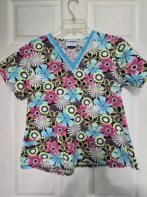 Landau 磨砂上衣 XS-VIBRANT 粉红色/Aqua/黑色花卉-Chest 19/L 22.5 — 第 1/4 张图片