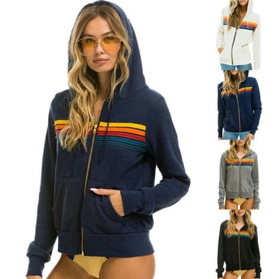 Women's Aviator Nation Rainbow Sweat Jacket Sport Jacket Hooded Sweatshirt Coat - Image 1 of 4