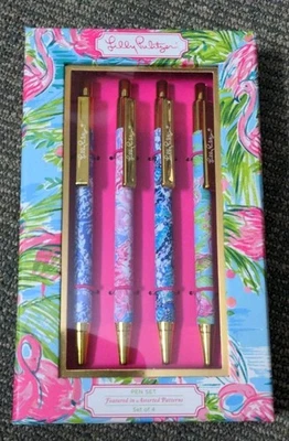 Juego de 4 bolígrafos de tinta negra con patrones surtidos Lilly Pulitzer flamenco  Foto 1 de 2