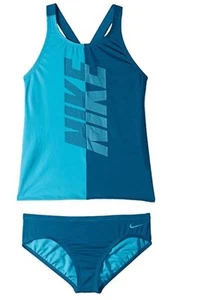 Nike L97620 Kids Rift Cross-back Tankini Green Abyss Girl's Size L - Picture 1 of 2