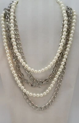 Premier Designs PD Multi Hilo Imitación Perla Plata Cadena Collar Acentos Cristal Foto 1 de 4