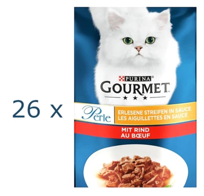 (€ 11,94/kg) Gourmet Perle Erlesene Streifen in Sauce mit Rind: 26 x 85 g - Bild 1 von 2