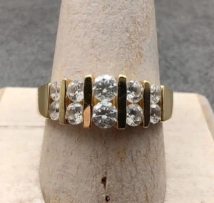 Nachlass massiver 14K Gelbgold Diamonique CZ 1,16ctw zweireihiger breiter Bandring Gr. 10 - Bild 1 von 16