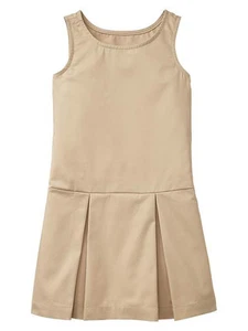 New Gap Kids Girls Uniform Pleated Jumper Tan Khaki Drop Waist Tank Dress 10 - Picture 1 of 3