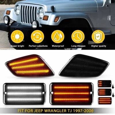 Luces de señal de giro delanteras secuenciales LED blancas DRL para Jeep Wrangler TJ 1997-2006 Foto 1 de 4