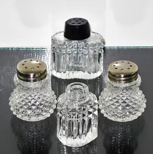 Vintage Faceted Diamond Cut Glass Crystal ANTIQUE SALT & PEPPER Shakers LOT of 4 - Picture 1 of 6