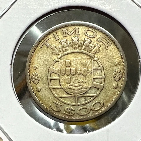 1958 TIMOR  PORTUGAL SILVER 3 ESCUDOS SCARCE COIN Cover