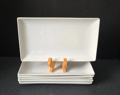 Juego de 6 bandejas de cena/ensalada rectangulares blancas de 10 x 5 1/2" para caja y barril Foto 1 de 4