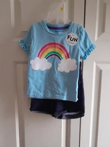 Kidgets Baby toddler Girls Size 24M Rainbow Set 2 Piece Tee Shirt & Short / Blue - Picture 1 of 6