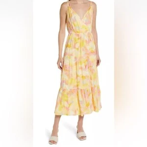Adelyn Rae Size M Connie Abstract Chiffon Midi Dress NWT Pink Yellow - Picture 1 of 14