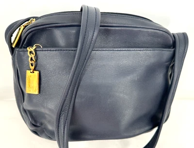 VTG Tignanello Blue Leather Crossbody Bag Shoulder Handbag Purse Pockets Zips - Image 1 of 4