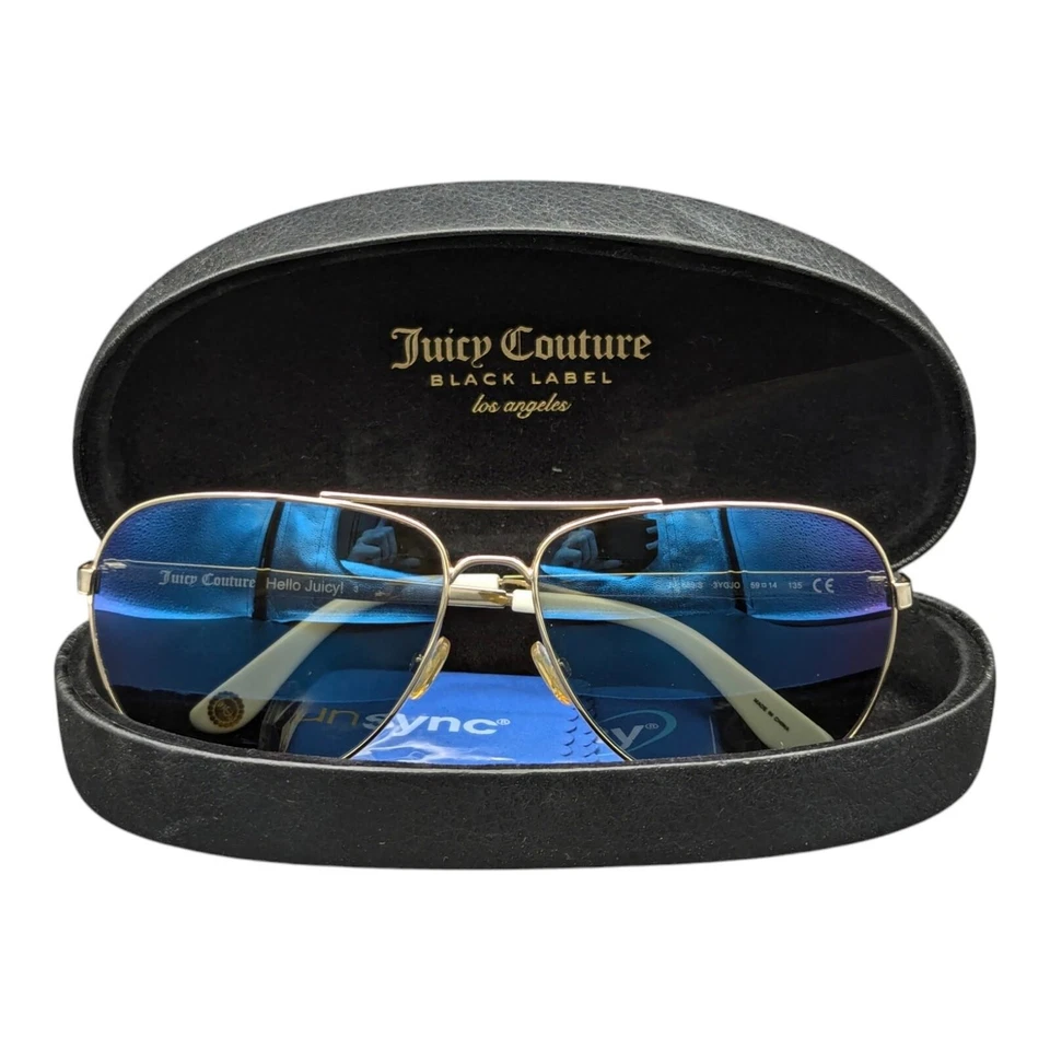 Juicy Couture Aviator Sunglasses White Gold Frame Blue Lens 59MM JU 589/S 3YGJO - Image 1 of 4