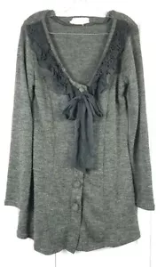 AREVE Mujer Talla L Gris Negro Volantes Crochet Ribete Cárdigan Suéter Chaqueta - Imagen 1 de 6