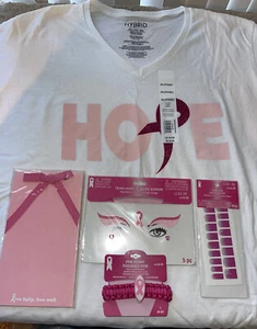 Breast Cancer Awareness Lot HOPE Shirt XXL Nail/ Face Decals Bracelet Memo Pad - Picture 1 of 12