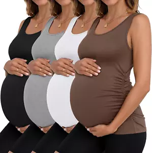 4 Pack Women'S Maternity Tank Tops Sleeveless Side Ruched Top Crew Neck Casual P - Picture 1 of 12