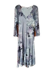 Stunning Long Grey And Lavender Komarov Crinkle Chiffon Floral Gown In XL