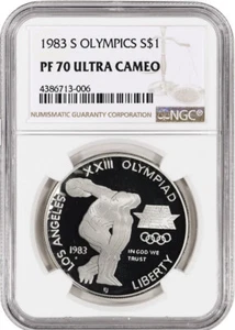 1983 OLYMPICS Silver $1 NGC PF70💥FLAWLESS QUALITY💥⭐️RARE🌟 - Picture 1 of 5