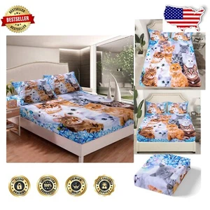 Charming Microfiber Cat Print Full Size Bedding Set for Boys & Girls - 3 Pieces - Picture 1 of 9
