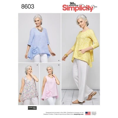 SIMPLICITY 8603 MISSES PULLOVER LOOSE TOPS Sewing Pattern Size XS-XL - Image 1 of 4