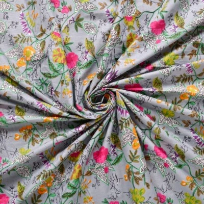 Pure Cotton Fabric New 3 Yard Craft Indian Hand Block Print Running Floral Print - Image 1 of 3