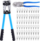Battery Cable Lug Crimping Tool 10-1/0 Awg With Wire Cutter And 60Pcs Copper Rin