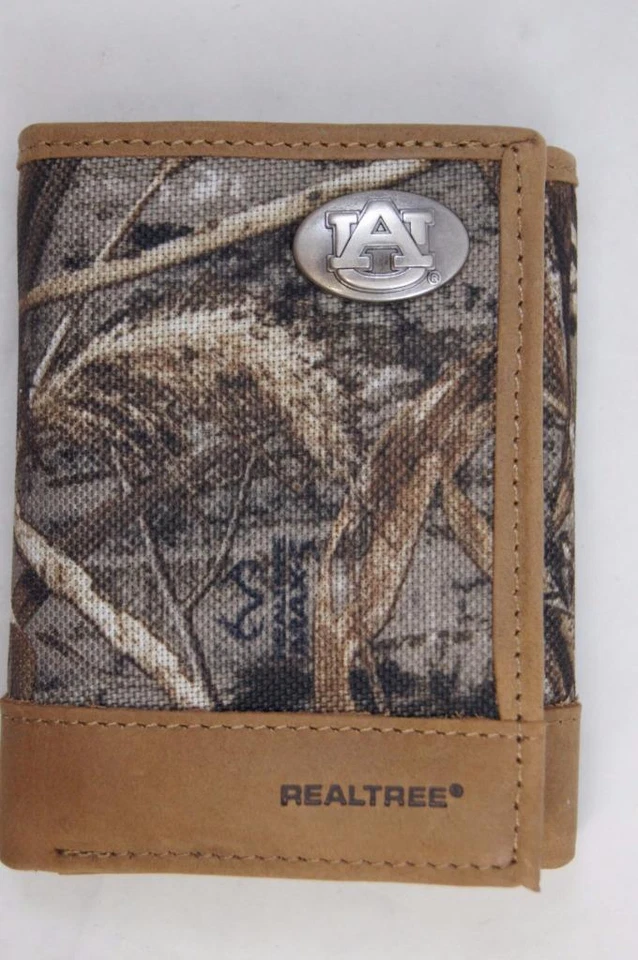 Auburn Tigers Tri-fold Realtree Max-5 Camo & Leather Wallet w/ Concho Zep-Pro