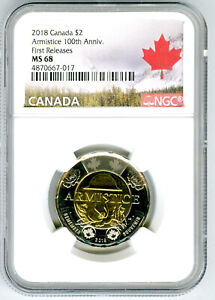 2018 CANADA $2 100TH ARMISTICE TOONIE NGC MS68 FIRST RELEASES TOP POP ONLY 1 !