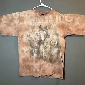 Vintage 90er Pferde Grafik T-Shirt Erwachsene Lg braun Acid Wash Polar Grafik USA - Bild 1 von 11