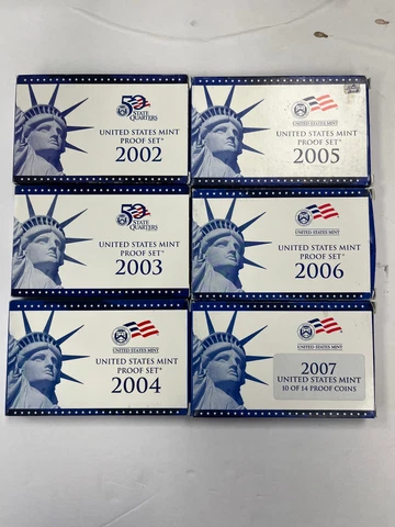 US Mint Proof Sets 2002 to 2007 Lot of 6 Cover