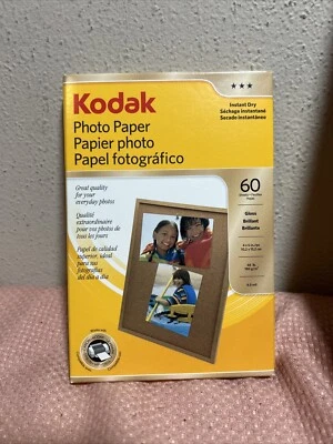 Kodak Photo Paper Instant Dry Gloss 60 sheets 4"x6" 44 lb 6 Mil New - Image 1 of 2
