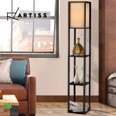 Artiss Floor Lamp Vintage Storage Shelf Wood Standing Led Light Reading Bedroom - image 1 of 4