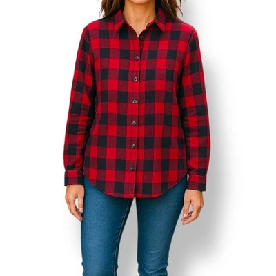 American Eagle Flannel Shirt Boyfriend Fit Red Black Plaid Size L - Image 1 of 4