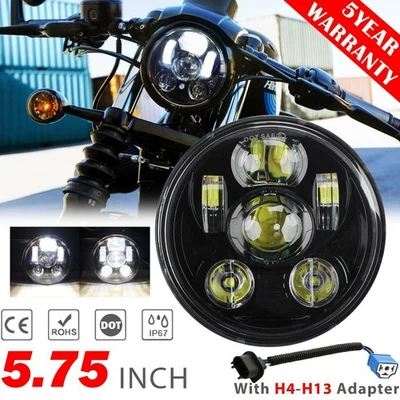 Faro LED 5.75" 5-3/4" negro sellado proyector haz para motor Harley Dyna Foto 1 de 4