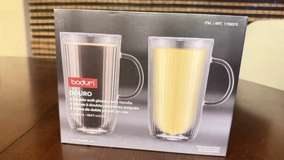 Bodum Douro Double Wall Glass Mugs With Handle Set of 4 -13.5oz/400ml-New in Box - Image 1 of 3